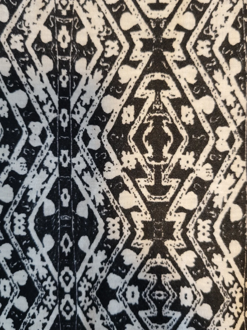 Ultra Flirt Plus (Women's 1X) Black & White Geometric Ikat T-shirt Swing Dress - Picture 3 of 5
